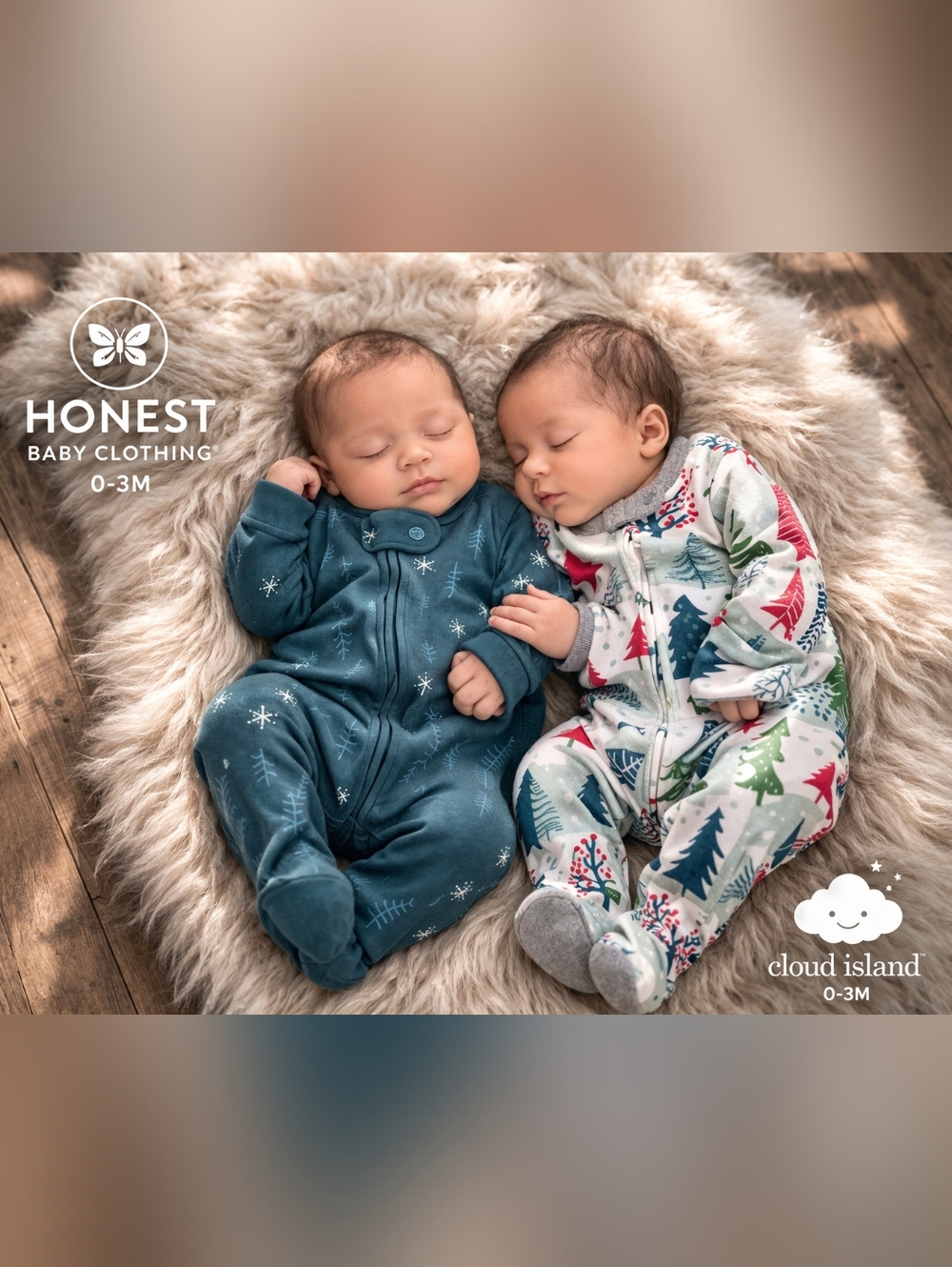 Honest Baby & Cloud Island Sleeper Bundle 0-3M Organic Cotton Winter #1918